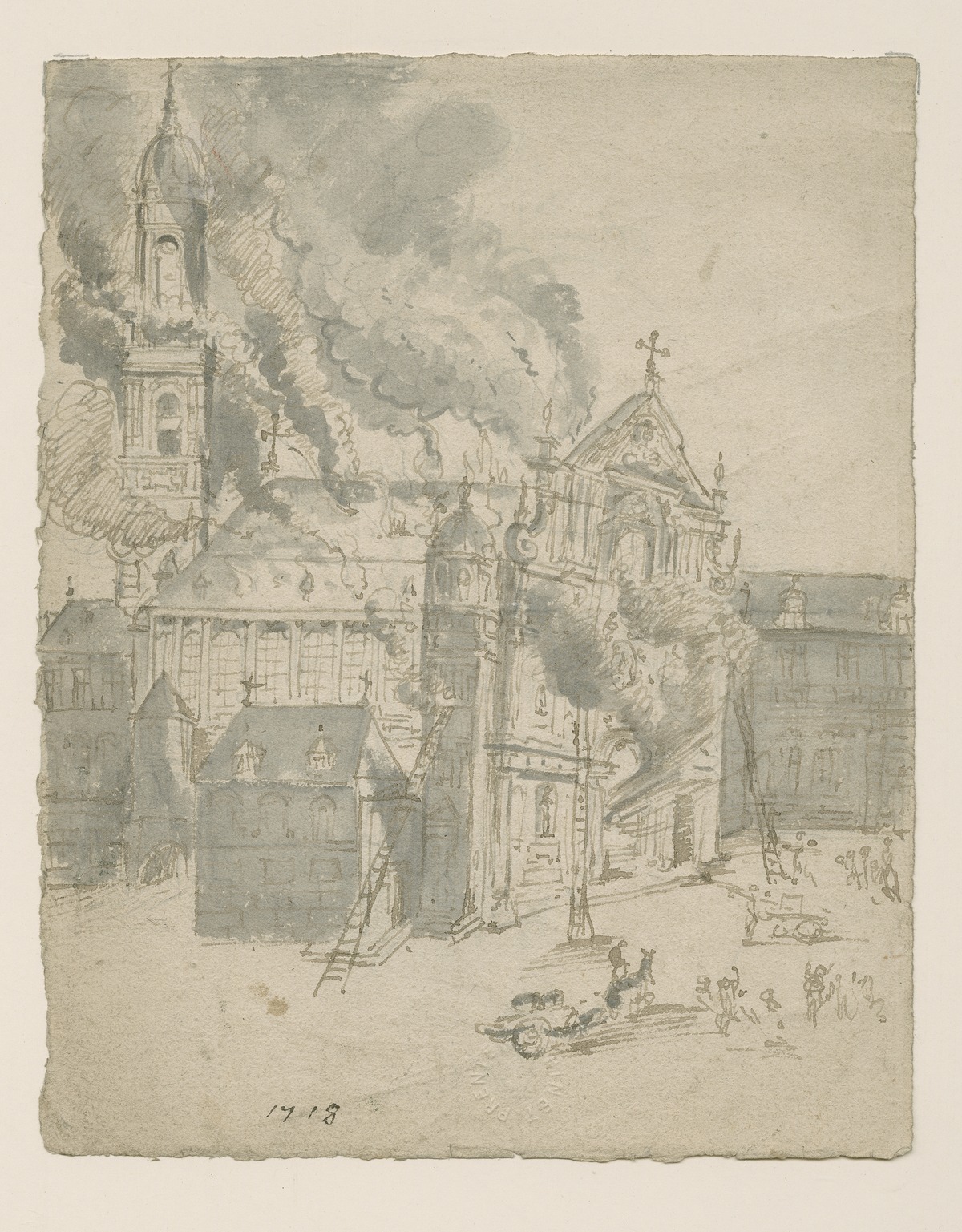 Brand in de Sint-Carolus Borromeuskerk, 1718, tekening (PK.OT.01588)
