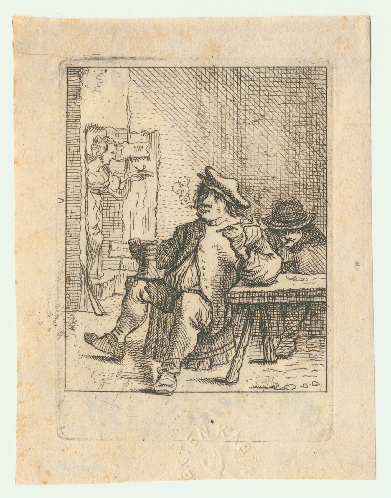 David I Teniers, Roker in een herberg, [1595-1649], ets (PK.OP_.03121)