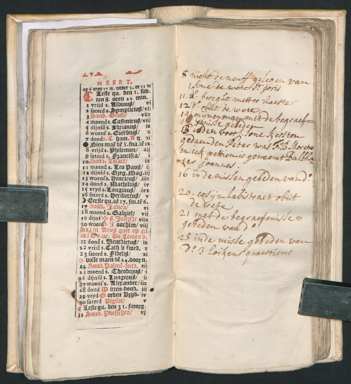 Maart 1720 in de almanak van Theresa Mathilde Schilders (MPM Arch. 1069)