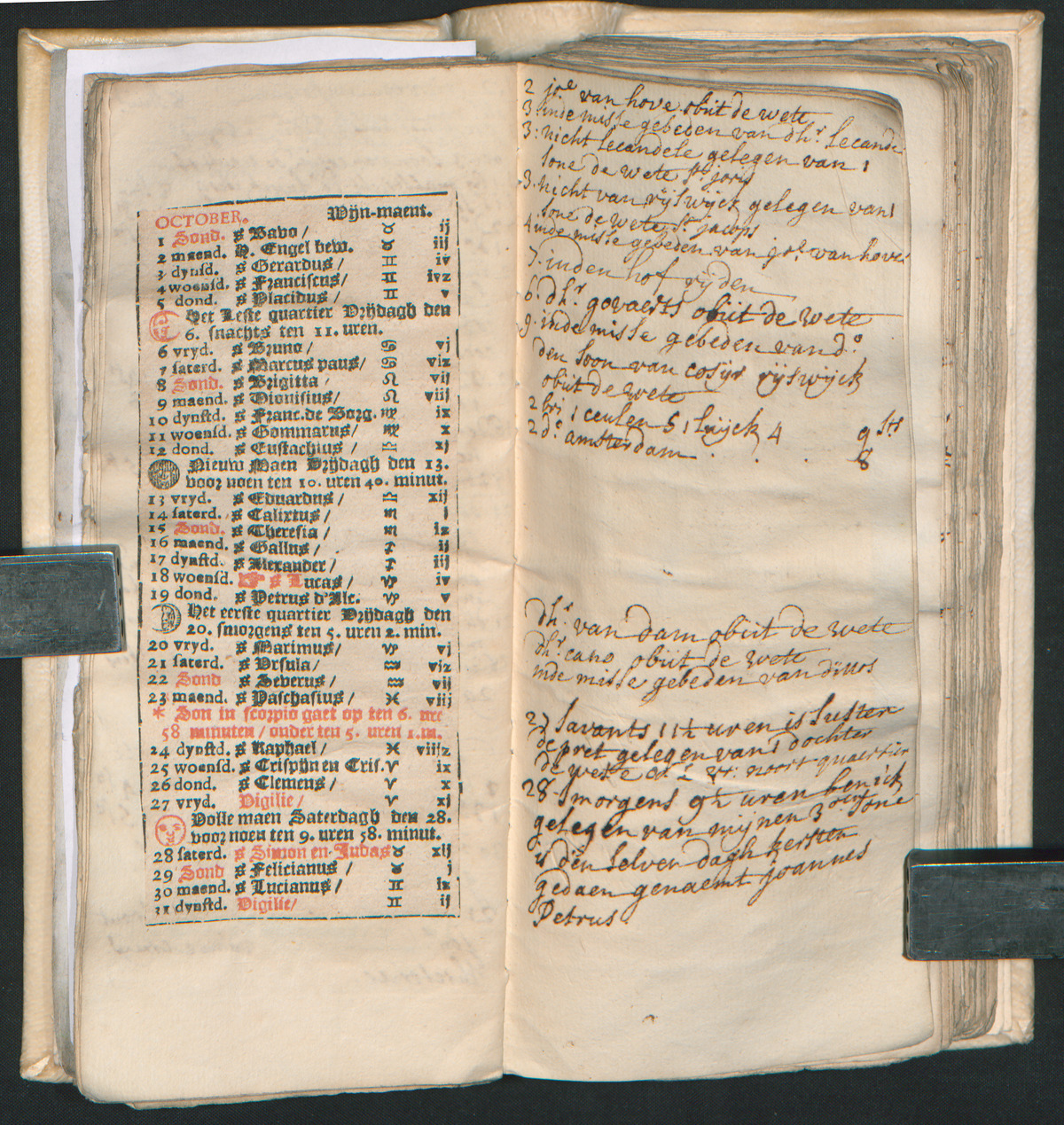 Oktober 1719 in de almanak van Theresa Mathilde Schilders (MPM Arch. 1068)